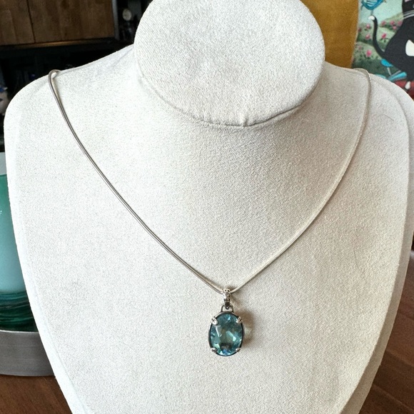 Silpada Sterling Silver and Aqua Glass Pendant Necklace - Picture 3 of 9